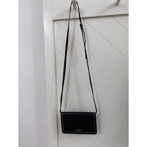 Henri Bendel XL West 57th Smartphone Case Black Studded Leather Cross Body Bag - Picture 2 of 4